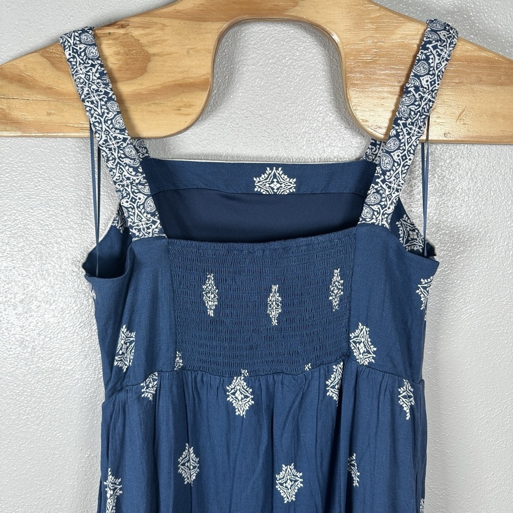 NEW LUCKY BRAND Dress Sz Large Blue Medallion Print Midi Sleeveless Boho Coastal - Picture 5 of 7